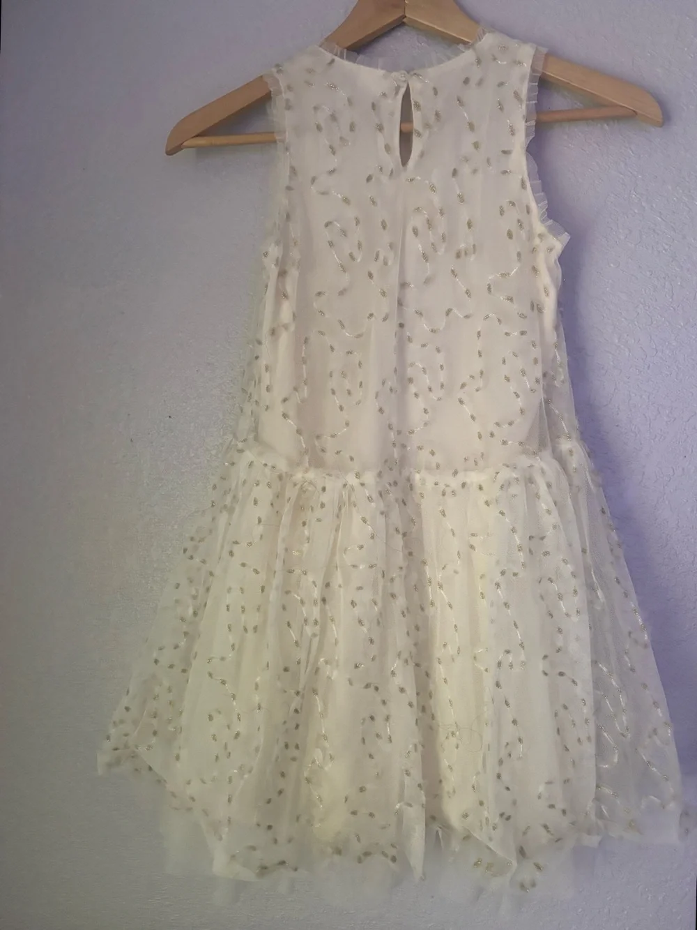 ZARA Kids Girls White Gold Metallic Embroidery Tulle Dress